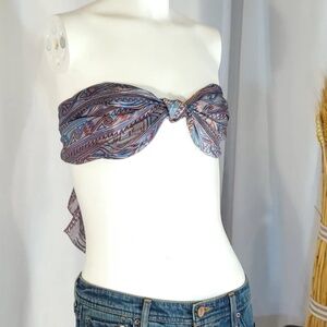 Metallic Aztec Print Bandeau Tie On Top One Size